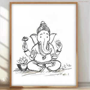 Ganesha doodle art imprimable hindou enfants chambre d'enfant indienne méditer bébé éléphant de ganesh Om Aum yoga décor dessin animé RHG12 téléchargement numérique