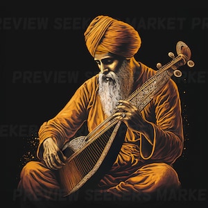 Guru Nanak Rubab Art – Sikhism Print, Spiritual Decor (Digital Download)