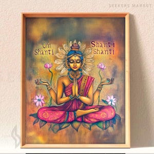 Serene Lakshmi Art Print Om Shanti Shanti Shanti Peace Prosperity Hindu Painting Goddess Home Yoga Decor Meditation Room Altar RHL6 Poster