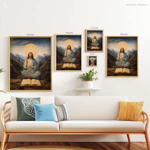 a living room with a couch and paintings on the wall
