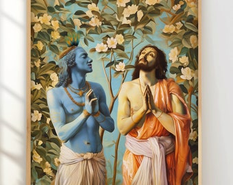 Impresión artística de Krishna Jesús, póster de arte de espiritualidad esotérica en todos los tamaños RJK9 Póster espiritual cristiano hindú