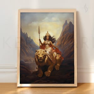 Durga Poster Art Print Lotus Hindu Temple Art Divine Mother Puja Room Decor Shakti Devi Spiritual Meditation Sacred Bhakti Gift RHD2