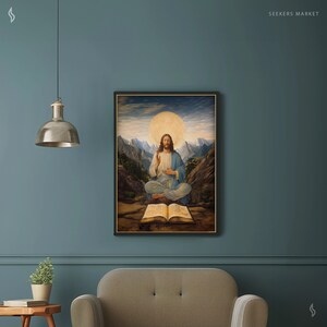 a living room with a couch and a painting on the wall
