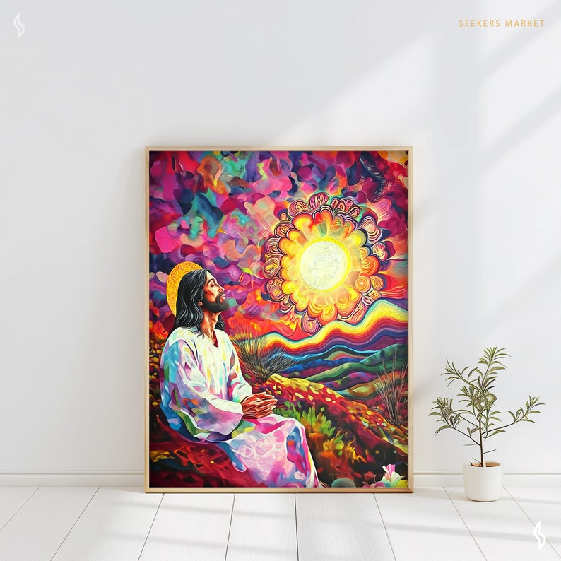 a painting of a person sitting in front of a sun