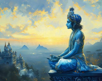 Krishna spiritueller Kunstdruck, Hindu Gott Portrait (Digitaler Download)