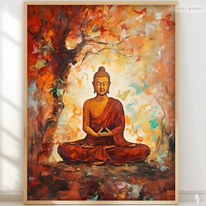 Buddha art print spirituality wall art home decor religious painting yoga meditation forest wall art Buddhism gift Buddhist art RB1 Poster