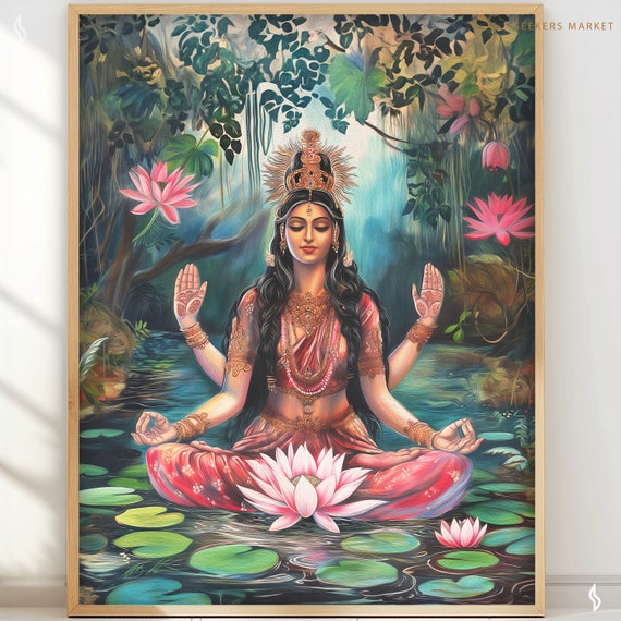 Goddess Lakshmi Art Print - Hindu Lotus Meditation