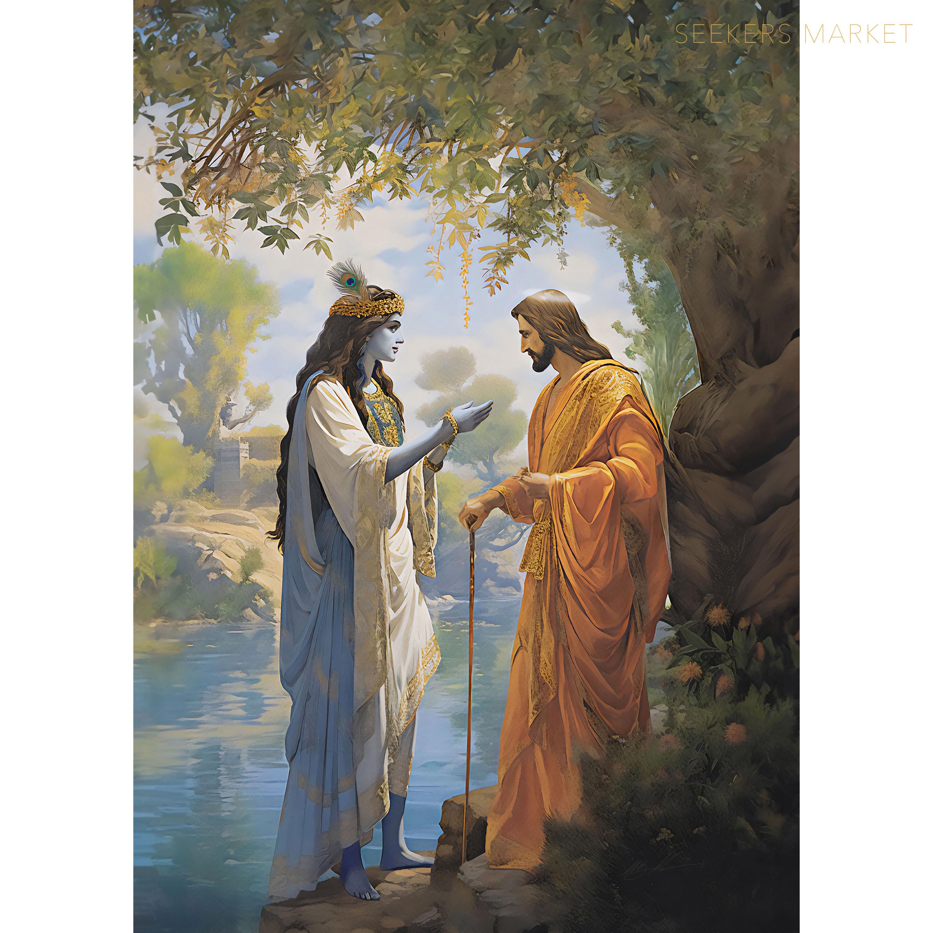 Digital art Jesus Krishna spiritual harmony psychedelic religious art iskon hindu christian unitarian esoteric RJK2 Digital Download
