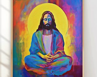 Meditative Jesus Art Print, Christian Meditation Room Decor (Digital Download)