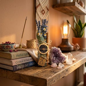 Floral Sage Bundle with Selenite Wand Aromatherapy Smudge Kit for Meditation image 4