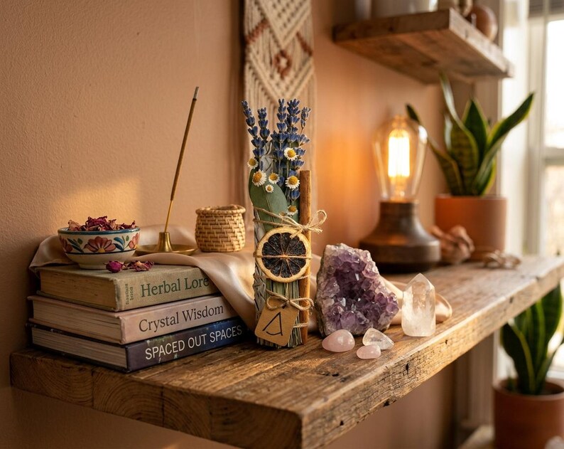 Floral Sage Bundle with Selenite Wand Aromatherapy Smudge Kit for Meditation image 4