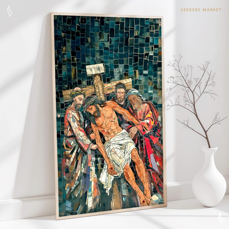 Christian Stations of the Cross art 13 Jesus Taken Down from the Cross, Digital Download, Lent Easter Good Friday Catholic Printable Art image 4