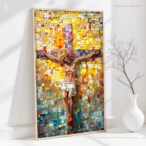 a painting of a man on a cross on a wall