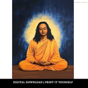 Paramahansa Yogananda Art Painting Printable, Yoga Self-Realization Fellowship Kriya Yoga Master Ananda Meditation YMYA4 Digital Download