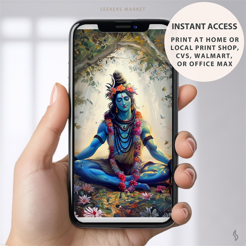 Lord Shiva Meditation Art Print, Hindu God Wall Decor (Digital Download) image 2