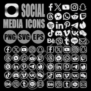 Silver Social Media Icons Bundle Transparent Social Icons Designs PNG SVG EPS File Silver Social Network Icons Instagram Facebook Icons