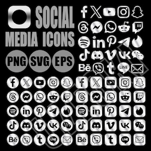 Silver Color Social Media Icons Bundle Transparent Social Icons Designs PNG SVG EPS File Social Network Icons Instagram Facebook Icons