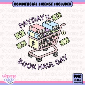 本好きの習慣 PNG、給料日、本購入日 | Tbr カート、フルブックショッピング、読書中、本 PNG | 本好きのガーリー、Booktrovert DTF デザイン ステッカー