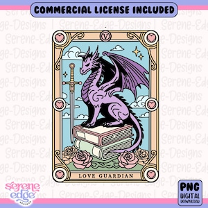 Livro de romance Love Guardian PNG, Sword and Dragon Girlie | Carta de tarô Smutty Red Roses Booktrovert, Bookish PNG, Adesivo de designs DTF