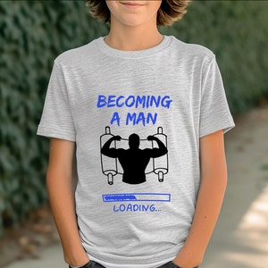 Becoming a man...loading Bar Mitzvah Humor Shirt Bar Mitzvah Boy Shirt Youth Short Sleeve Tee