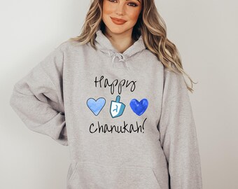 Happy Chanukah Hoodie Hebrew Chanukah Jewish Gift Hooded Sweatshirt