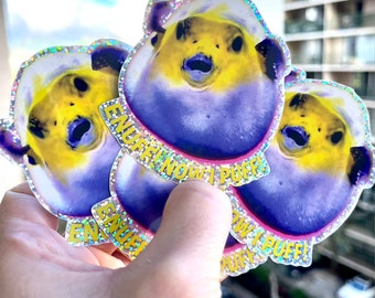 Mad Puffer Sticker "ENUFF! NOW I PUFF! Real Angry Puffer Fish Cute Decal Water Bottle Laptop Ocean Animals Reef Aquatic Glitter Realistic