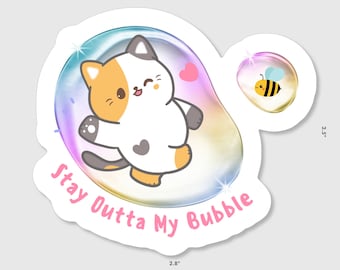 Stay Outta My Bubble! Introvert Sticker! Cute Cat and Bumble Bee Vinyl Sticker Decal Water Bottle Laptop Sticker