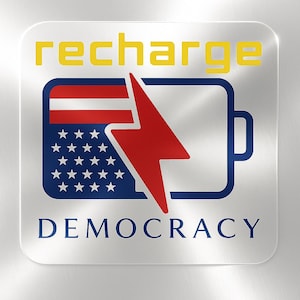 RECHARGE DEMOCRACY! EV Bumper Sticker | Upside Down American usa Flag Battery Recharging Mirror Profits Donated Toward Preserving Democracy!