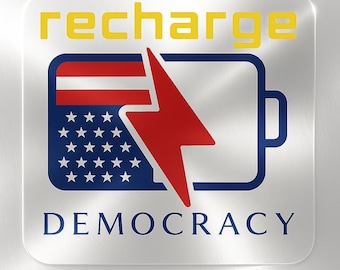 RECHARGE DEMOCRACY! EV Bumper Sticker | Upside Down American usa Flag Battery Recharging Mirror Profits Donated Toward Preserving Democracy!