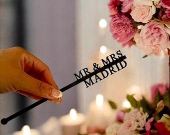 Personalized Wedding Drink Stirrers, Custom Name Stirrers, Glass Décor & Cocktail Bar Accessories, Engagement Party Stir Sticks
