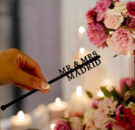 Personalized Wedding Drink Stirrers, Custom Name Stirrers, Glass Décor & Cocktail Bar Accessories, Engagement Party Stir Sticks