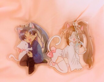2ha husky and white cat glitter  keychains