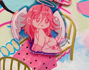 Chibi AngelDevil cutecore acrylic rainbow keychain