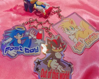 Y2K rainbow Sonic star clip keychains