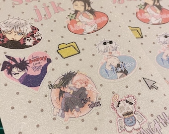 4 by 6 y2k glitter sand sticker sheet handmade jjk and akiangel