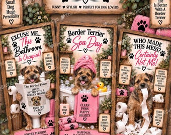 Border Terrier Bathroom Prints Set of 3, Funny Border Terrier Wall Art, Border Terrier Gift, Dog Bathroom Decor, Digital Download