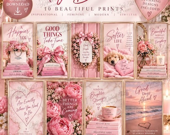 Pink Girly Wall Art Mega Bundle, 10 Printable Wall Art Prints, Feminine Bedroom Decor, Aesthetic Digital Download, Gallery Wall Set
