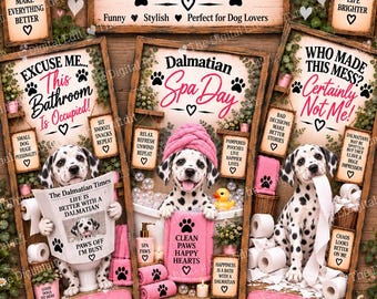 Dalmatian Bathroom Prints Set of 3, Funny Dalmatian Wall Art, Dalmatian Dog Gift, Dog Bathroom Decor, Printable Dog Art, Digital Download