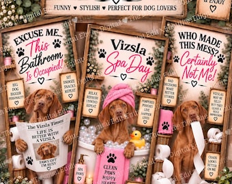Vizsla Bathroom Prints Set of 3, Funny Vizsla Wall Art, Vizsla Dog Gift, Dog Bathroom Decor, Printable Dog Art, Digital Download