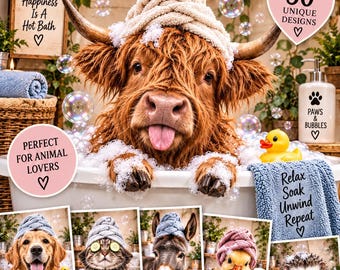 Funny Animal Bathroom Prints Bundle, 30 Printable Animal Wall Art, Cute Bathroom Decor, Farmhouse Animal Prints, Digital Download