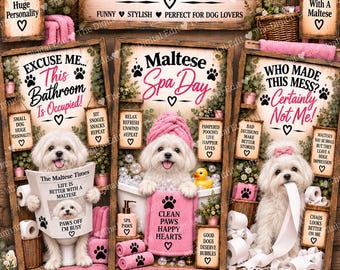 Maltese Bathroom Prints Set of 3, Funny Maltese Wall Art, Maltese Dog Gift, Dog Bathroom Decor, Printable Dog Art, Digital Download