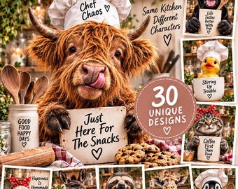 Funny Animal Kitchen Prints Bundle, 30 Printable Kitchen Wall Art, Farmhouse Animal Decor, Funny Kitchen Pictures, Digital Download