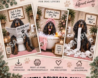 Gordon Setter Bathroom Prints Set of 3, Funny Gordon Setter Wall Art, Dog Bathroom Decor, Setter Gift, Printable Dog Art, Digital Download