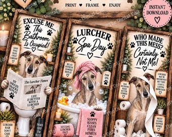 Lurcher Bathroom Prints Set of 3, Funny Siberian Husky Wall Art, Husky Gift, Dog Bathroom Decor, Printable Dog Art, Digital Download