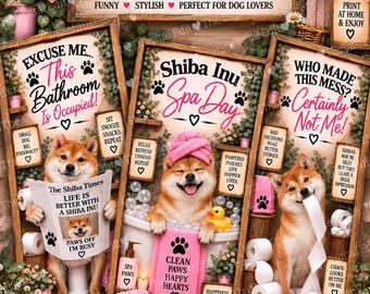 Shiba Inu Bathroom Prints Set of 3, Funny Shiba Inu Wall Art, Shiba Dog Gift, Dog Bathroom Decor, Printable Dog Art, Digital Download