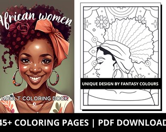 Afro Coloring Pages of African American womans with cute hair, black people coloring page for adults, kids, women | Printable PDF