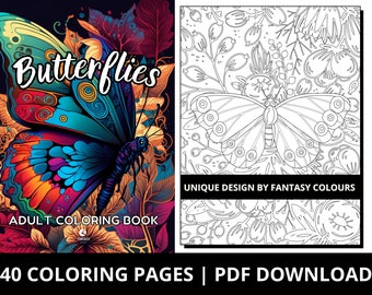 Butterflies Coloring Pages for kids and adults with Floral Coloring Pages | Instant Download