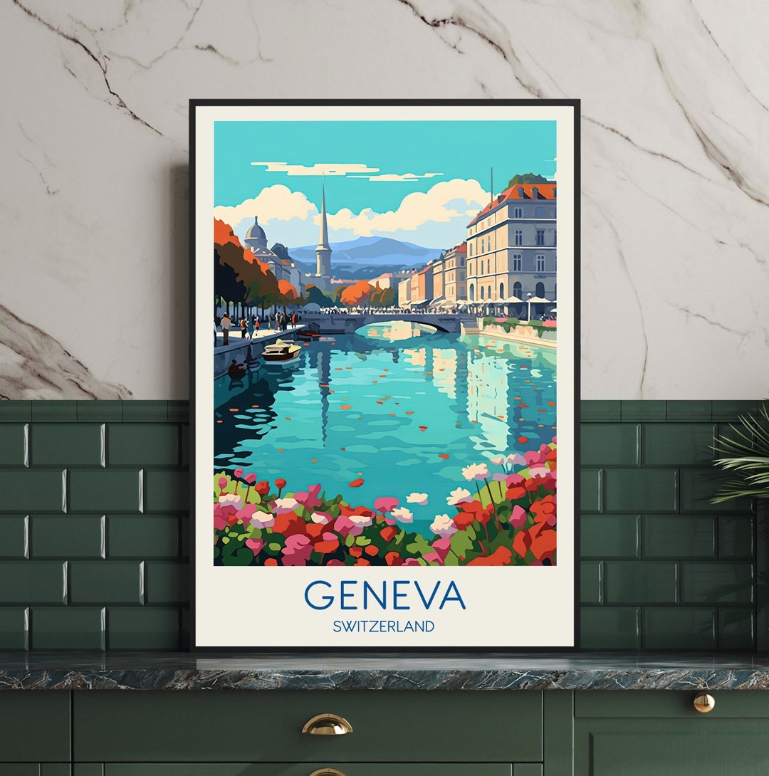 Geneva Travel Poster Switzerland Poster Geneva Poster - Etsy