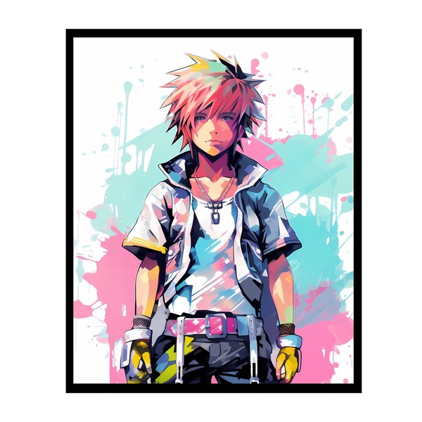 Kingdom Hearts Sora Digital Art Print | Kingdom Hearts Anime Series | Color Pop Art Style Wall Decor | PRINTABLE Canva Poster