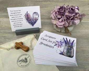 Scripture Cards for Graduate, Christian Girl Graduation Gift, Unique Graduation Gift, Scripture Cards with Stand, Set of 52